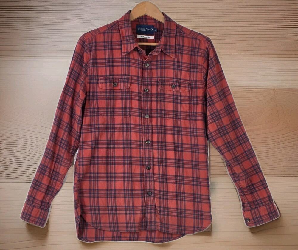 Freenote Cloth Woven Work Shirt Men's Small Plaid Flannel USA Made Red Blue